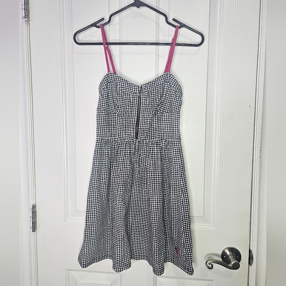 Roxy Black and White Gingham Mini Dress with Hot Pink Straps, Zipper, XS - Picture 2 of 8